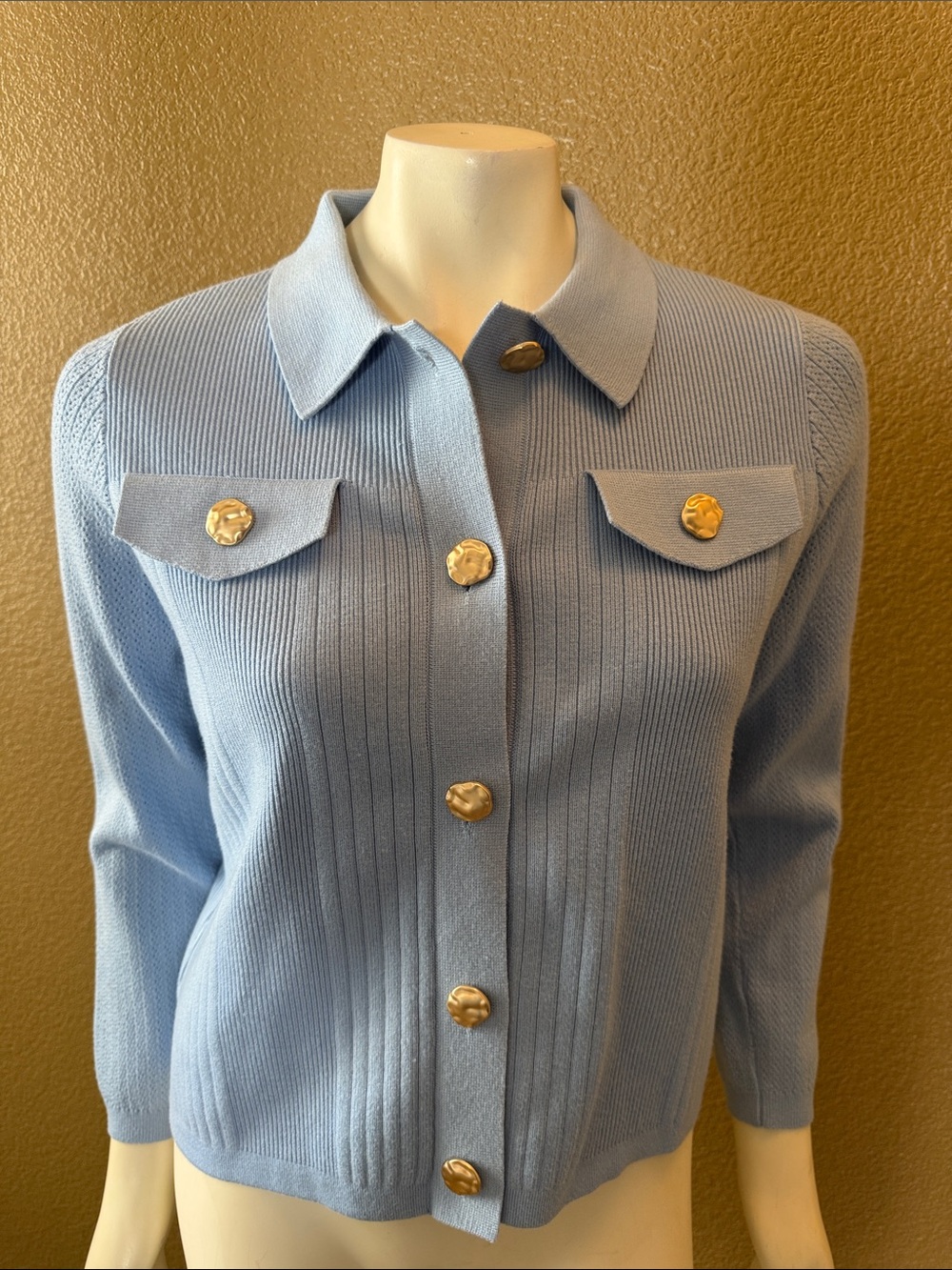 Sioni Pastel Blue Ribbed Knit Cardigan
